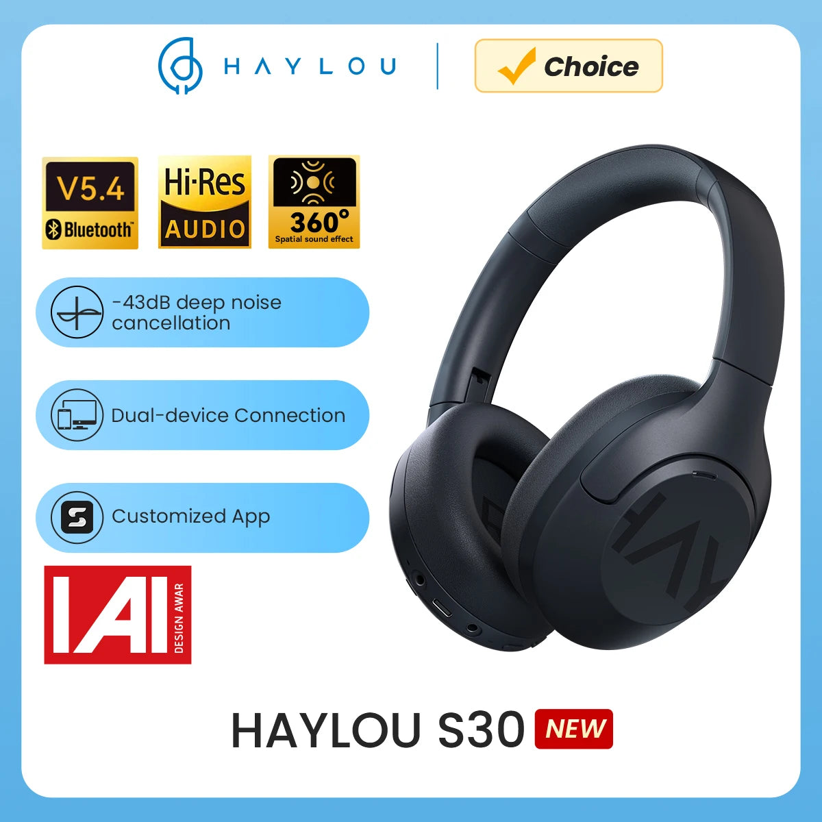 HAYLOU S30 Wireless Bluetooth 5.4 Headphones 43dB Adaptive Noise Cancelling Headsets 40mm Driver 80H Playtime Earphones | haylou-s30-wireless-bluetooth-5-4-headphones-43db-adaptive-noise-cancelling-headsets-40mm-driver-80h-playtime-earphones