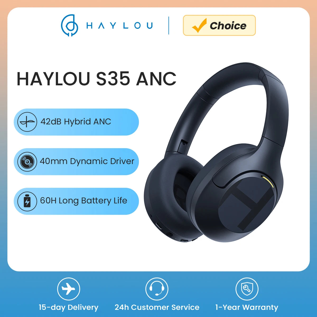 HAYLOU S35 ANC Wireless Headphones Over-ear 42dB ANC Headphone Bluetooth 5.2 40mm Dynamic Driver 60-hour Battery Life Earphones | haylou-s35-anc-wireless-headphones-over-ear-42db-anc-headphone-bluetooth-5-2-40mm-dynamic-driver-60-hour-battery-life-earphones