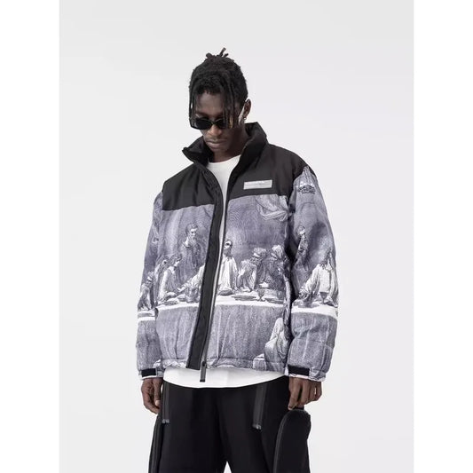 High Street Parka Jacket Women Patchwork Character Print Padded Jackets Winter Vintage Harajuku Oversize Thicken Parkas Coats - FSH-ONLINE