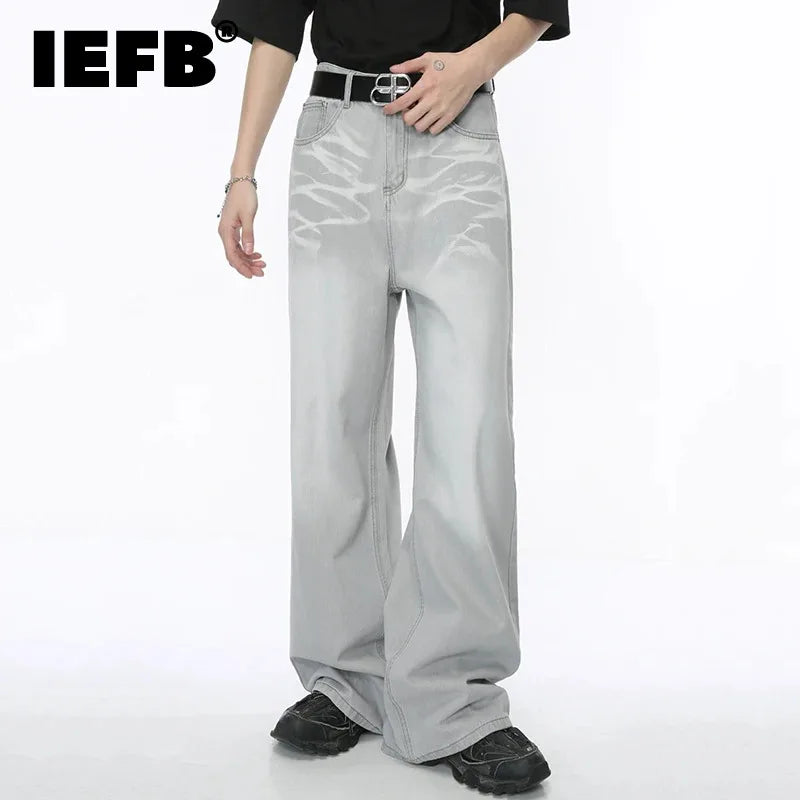 IEFB Straight Male Jeans Vintage Men's Denim Pants Tie-dyed Design Wide Leg Trousers 2024 Spring New Stylish Men Clothing 9C4276 - FSH-ONLINE