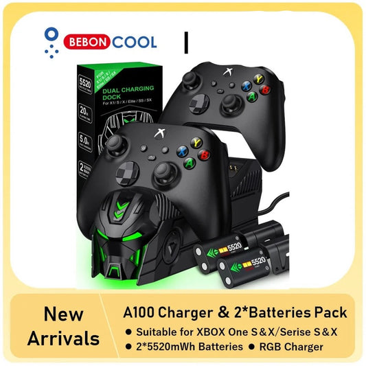 BEBONCOOL NEW A100 RGB XBOX Controller Charger 2*5520 mWh Rechargable Battery For XBOX Serise S/X / XBOX ONE S/X With 4 Cover | beboncool-new-a100-rgb-xbox-controller-charger-2-5520-mwh-rechargable-battery-for-xbox-serise-s-x-xbox-one-s-x-with-4-cover