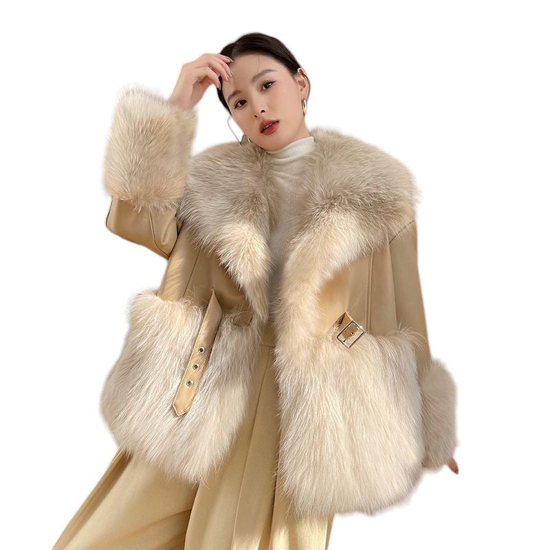 Women Winter Faux Fur Leather Coat Patchwork Jacket - FSH-ONLINE