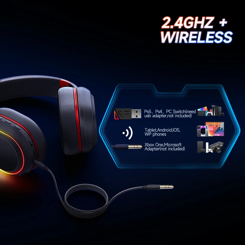 Kofire UG-05 Gaming Headphones 2.4G BT5.0 Wireless Headset With Mic RBG Light Vibration Bluetooth Earphone For PS4 PS5 PC Switch