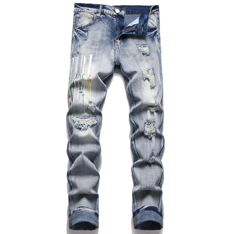 New 2022 Summer Street Men's Jeans Handmade Ripped Cotton Trousers Youth Fashion Midwaist Casual 3730 - FSH-ONLINE