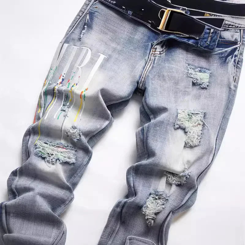 New 2022 Summer Street Men's Jeans Handmade Ripped Cotton Trousers Youth Fashion Midwaist Casual 3730 - FSH-ONLINE