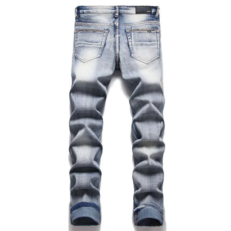 New 2022 Summer Street Men's Jeans Handmade Ripped Cotton Trousers Youth Fashion Midwaist Casual 3730 - FSH-ONLINE