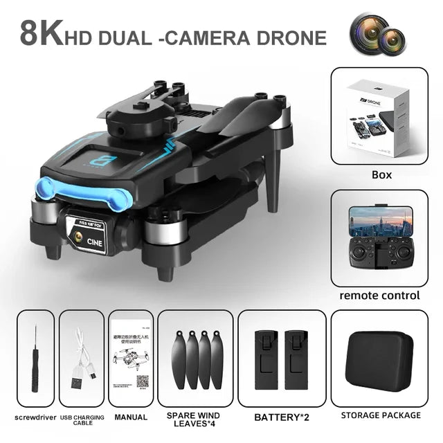 New Drone 8K HD Dual Camera Brushless Motor Obstacle Avoidance Dron RC Helicopter Foldable Quadcopter Toy For Xiaomi