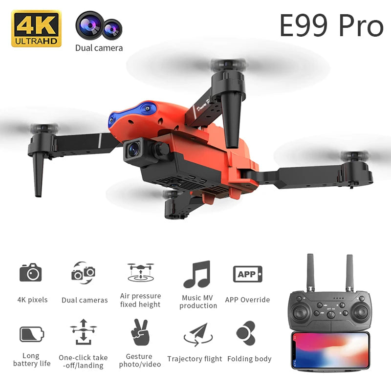 New E99Pro RC Drone Professional Wide Angle Dual HD Camera 4K 5G WIFI FPV Foldable RC Helicopter Kids Gift Toys - FSH-ONLINE