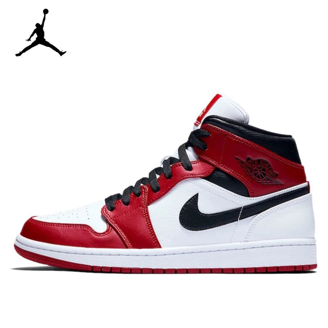 Air Jordan 1 Mid 'Chicago' Red and White For Men Classic Retro Basketball Sneakers Shoes 554724-173 | air-jordan-1-mid-chicago-red-and-white-for-men-classic-retro-basketball-sneakers-shoes-554724-173