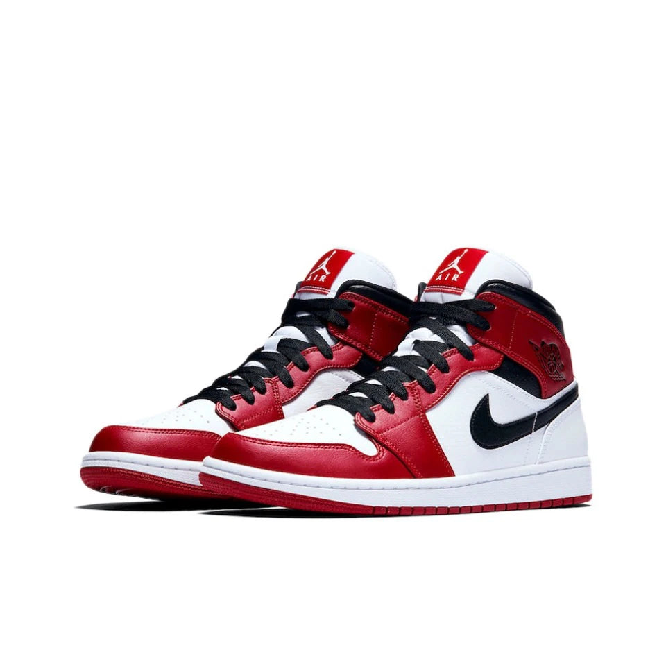 Air Jordan 1 Mid 'Chicago' Red and White For Men Classic Retro Basketball Sneakers Shoes 554724-173 | air-jordan-1-mid-chicago-red-and-white-for-men-classic-retro-basketball-sneakers-shoes-554724-173