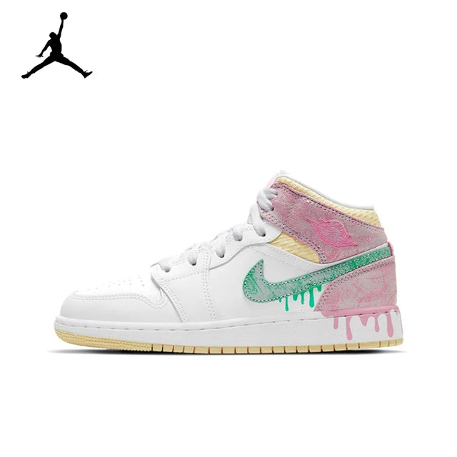 Air Jordan 1 Mid 'Ice Cream'Purple and White Color GS Size For Women  Retro Classic Basketball SneakersShoes DD1666-100 | air-jordan-1-mid-ice-creampurple-and-white-color-gs-size-for-women-retro-classic-basketball-sneakersshoes-dd1666-100