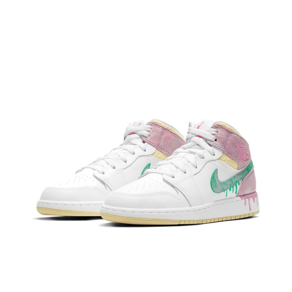 Air Jordan 1 Mid 'Ice Cream'Purple and White Color GS Size For Women  Retro Classic Basketball SneakersShoes DD1666-100 | air-jordan-1-mid-ice-creampurple-and-white-color-gs-size-for-women-retro-classic-basketball-sneakersshoes-dd1666-100