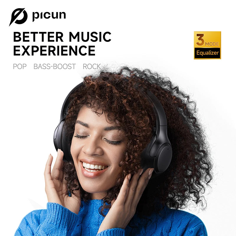 Picun F2 Bluetooth Headphones ANC Noise Canceling HD Mic ENC Calls 25ms Low Latency Wireless Headset HIFI Sound APP Dual Connect