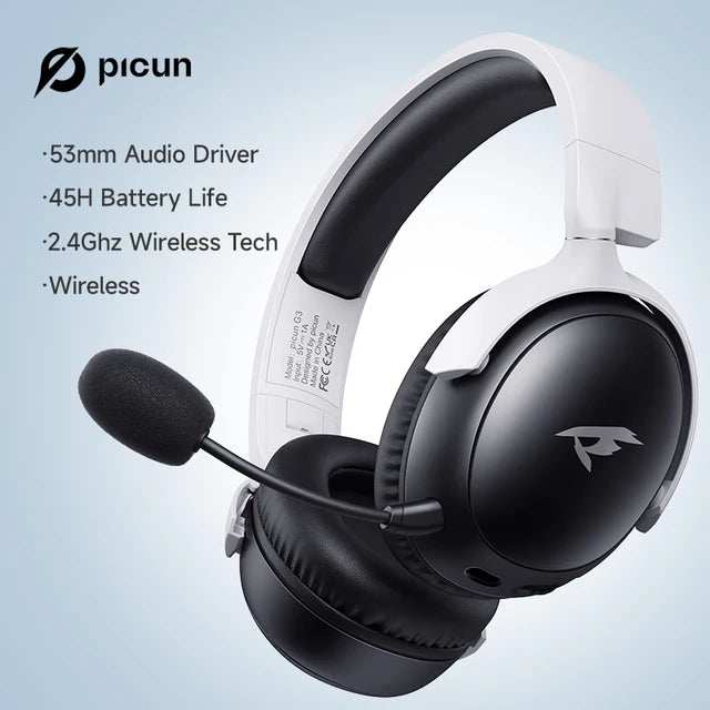 Picun G3 2.4GHz Wireless Gaming Headset Low Latency 53mm 3D Spatial Audio ENC Mic HD Call Bluetooth Headphones for Gamer PC PS5