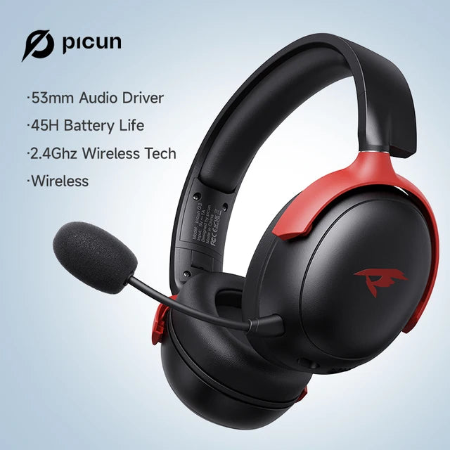 Picun G3 2.4GHz Wireless Gaming Headset Low Latency 53mm 3D Spatial Audio ENC Mic HD Call Bluetooth Headphones for Gamer PC PS5