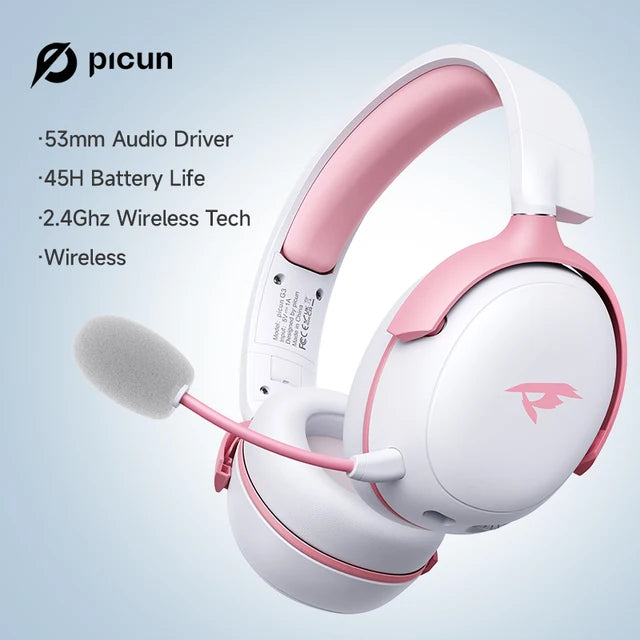 Picun G3 2.4GHz Wireless Gaming Headset Low Latency 53mm 3D Spatial Audio ENC Mic HD Call Bluetooth Headphones for Gamer PC PS5