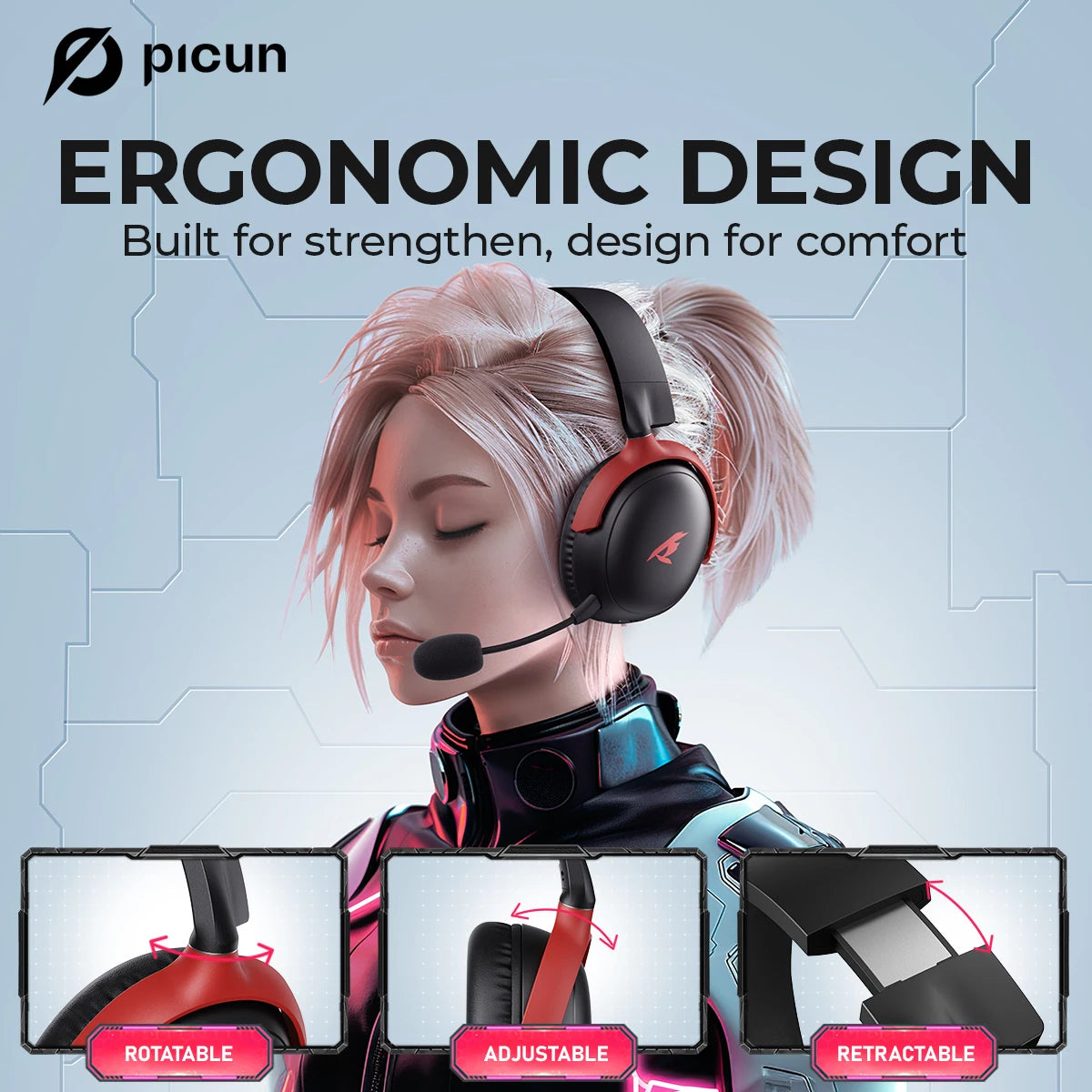 Picun G3 2.4GHz Wireless Gaming Headset Low Latency 53mm 3D Spatial Audio ENC Mic HD Call Bluetooth Headphones for Gamer PC PS5