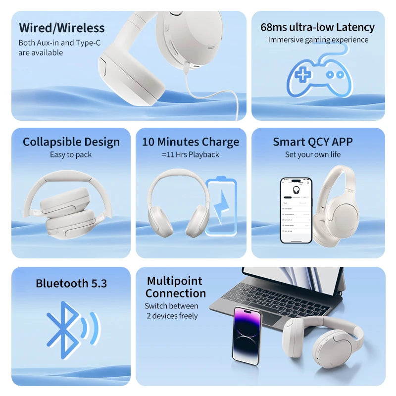 QCY H3 Lite ANC Wireless Headphones Bluetooth 5.3 Active Noise Cancelling Over Ear Headset 40mm Driver HiFi Sound Earphones | qcy-h3-lite-anc-wireless-headphones-bluetooth-5-3-active-noise-cancelling-over-ear-headset-40mm-driver-hifi-sound-earphones