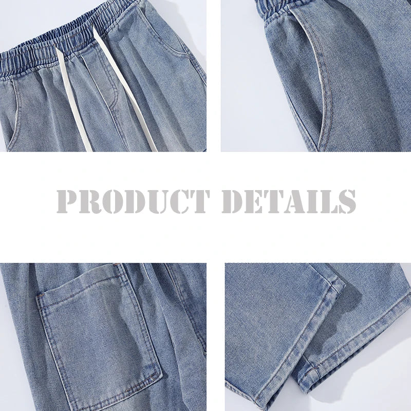 Spring New Man Elastic Waist Cargo Baggy Jeans High Street Pants Straight Y2K Multi-pocket Overalls Fashion Wide Leg Pants - FSH-ONLINE