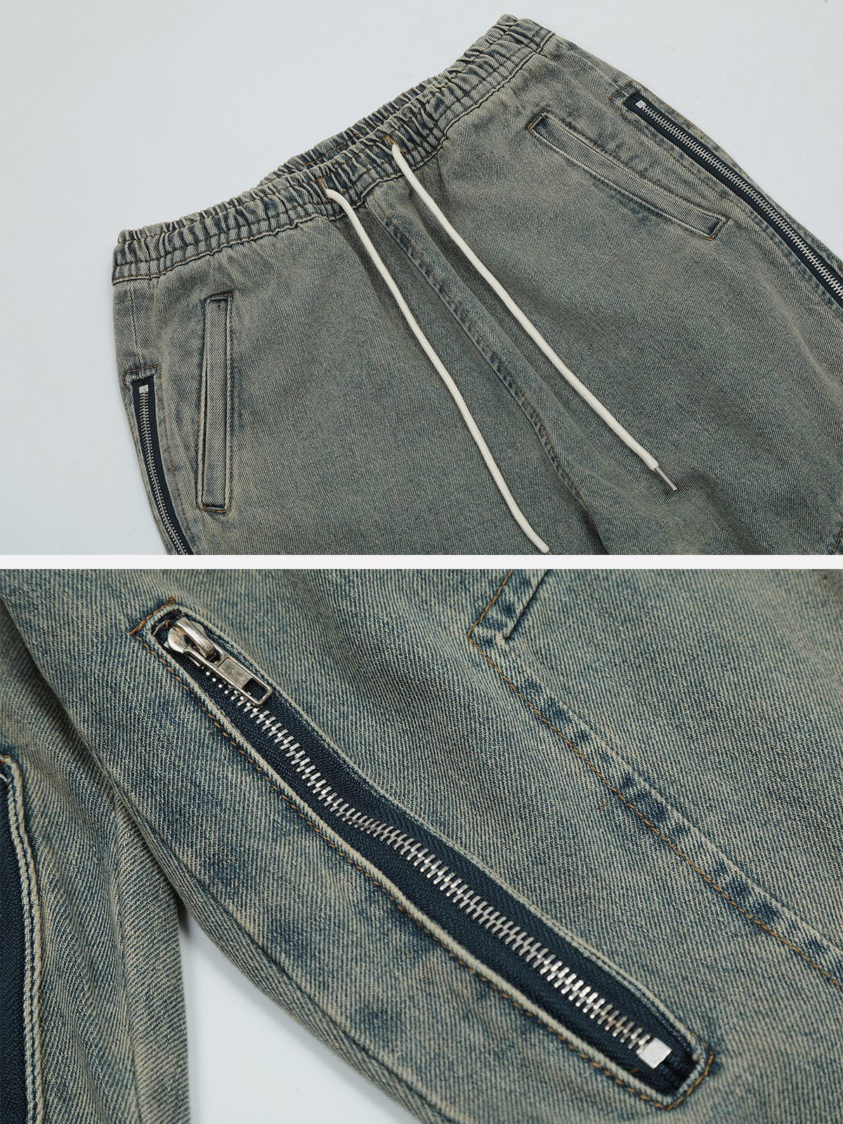 Streetwear Multi Zipper Washed Jeans - FSH-ONLINE