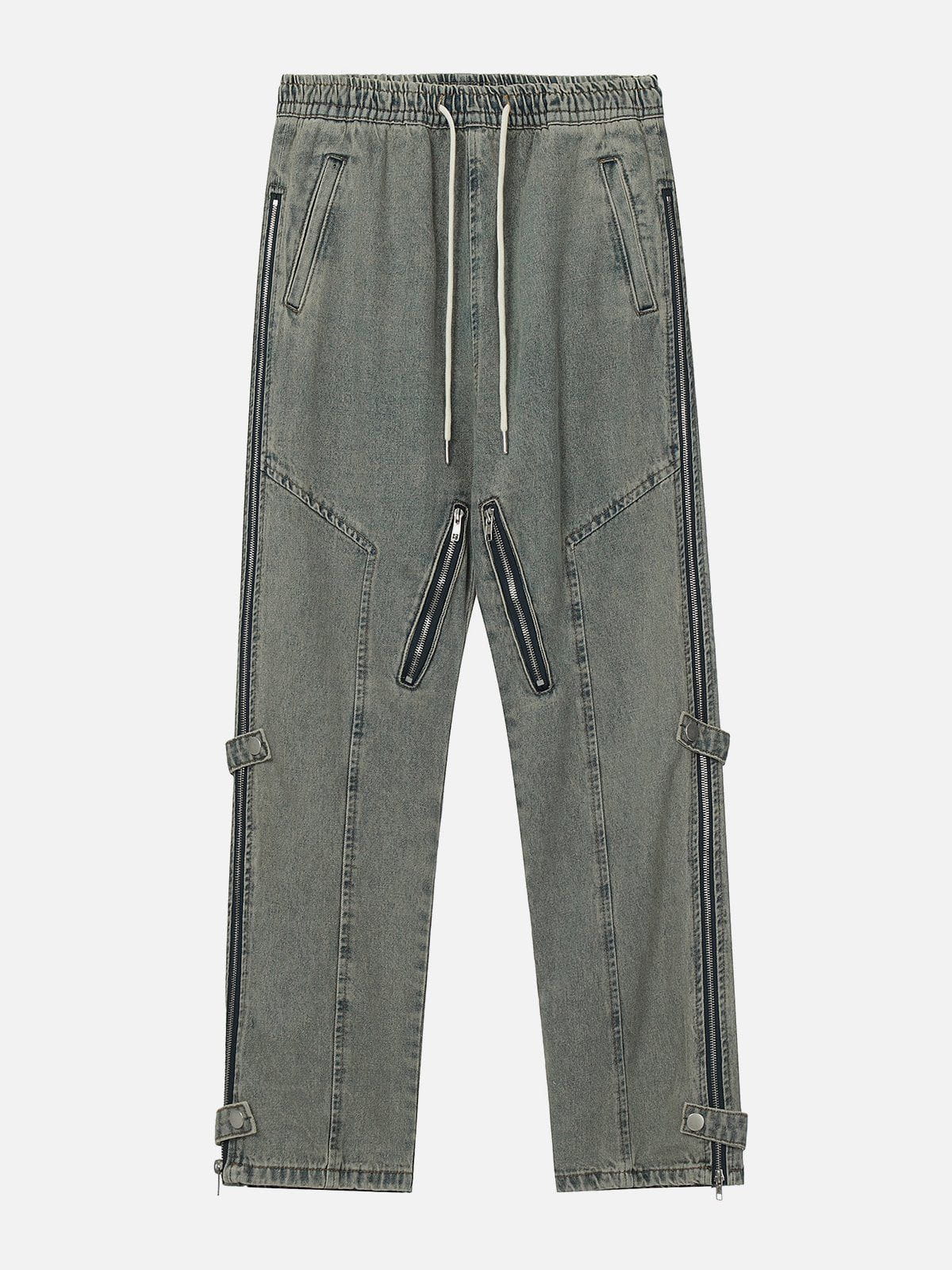 Streetwear Multi Zipper Washed Jeans - FSH-ONLINE