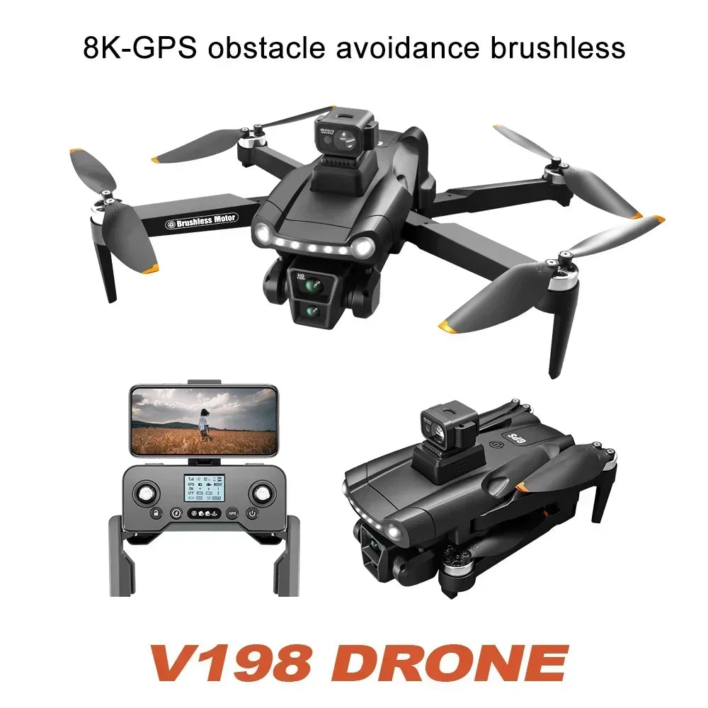 V198 GPS Professional Drone 3000M 360° Obstacle Avoidance 4K DualHD Camera Dron 5G Brushless Motor Foldable Quadcopter Boy Toy | v198-gps-professional-drone-3000m-360-obstacle-avoidance-4k-dualhd-camera-dron-5g-brushless-motor-foldable-quadcopter-boy-toy